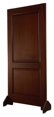 Dark-toned interior door with two large vertically aligned framed panels and smooth surface