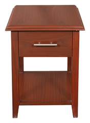 Glossy Compact Side Table – Light Shisham Finish with Drawer & Shelf