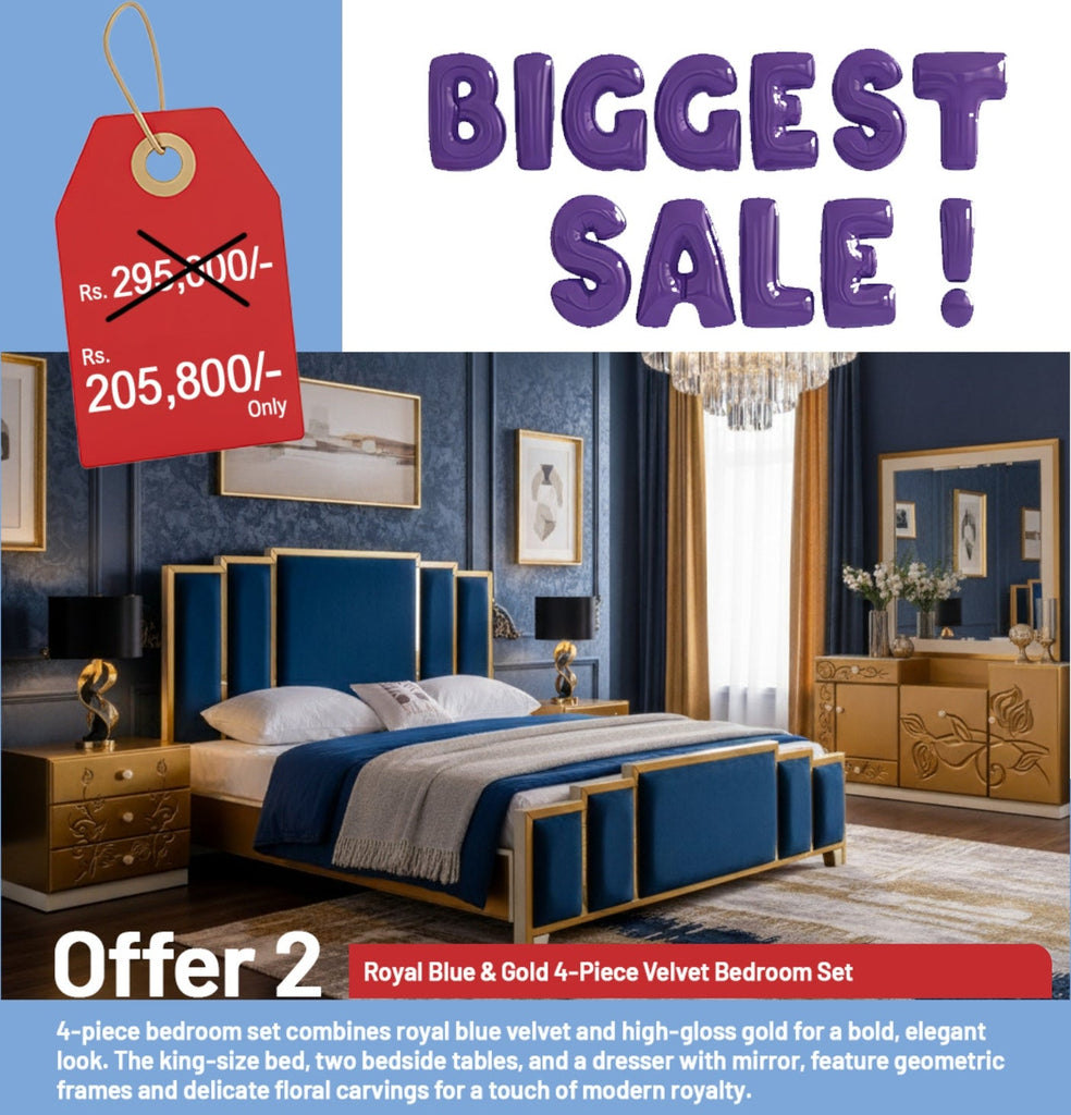 Royal Blue & Gold 4-Piece Velvet Bedroom Set – Modern Royalty Meets Timeless Elegance