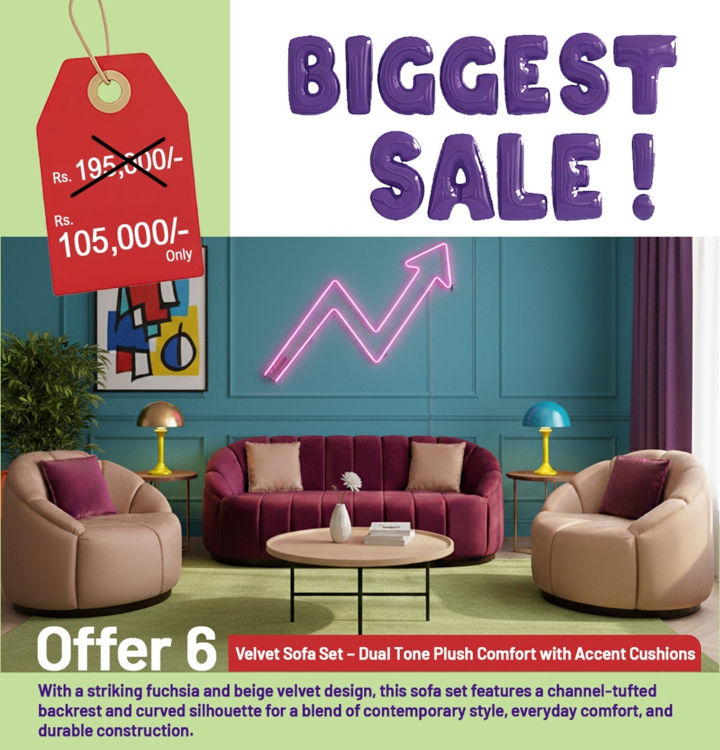 Modern Velvet Sofa Set – Dual Tone Plush Comfort with Accent Cushions | Contemporary Elegance for Your Living Space