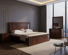 Geo Frame King Bedroom Set – Geometric Panel Design with Dresser & Side Tables