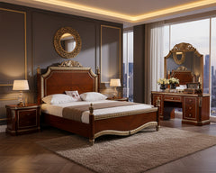 Imperial Classic Bedroom Set – Walnut & Gold Finish