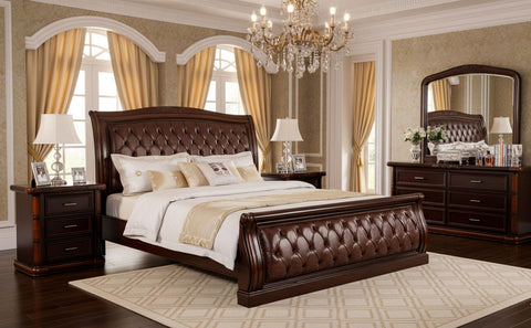 Urban Luxe Classic Tufted King Bedroom Set – Rich Walnut Finish with Carved Accents