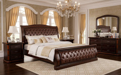 Urban Luxe Classic Tufted King Bedroom Set – Rich Walnut Finish with Carved Accents
