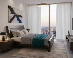 Noir Sleek King Bed Set – Louvered Headboard Design with Dresser & Side Tables