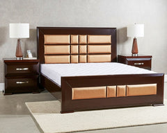 Metro Luxe Bed Set – Modern Wood Frame with Upholstered Headboard
