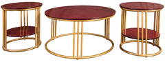 Aurum Trio Table Set – Burgundy & Gold Metal Accent Tables