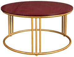 Aurum Trio Table Set – Burgundy & Gold Metal Accent Tables