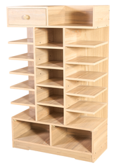 Multi-Tier Wooden Shoe Rack with Drawer – Light Oak Finish | Entryway Organizer