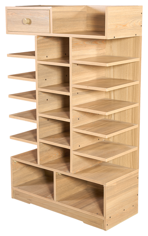 Multi-Tier Wooden Shoe Rack with Drawer – Light Oak Finish | Entryway Organizer