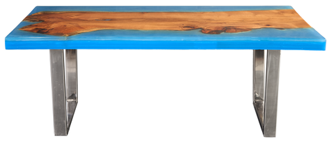 Live-Edge Wood and Blue Resin Dining Table
