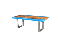 Live-Edge Wood and Blue Resin Dining Table