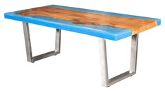 Live-Edge Wood and Blue Resin Dining Table