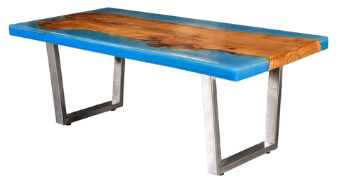 Live-Edge Wood and Blue Resin Dining Table