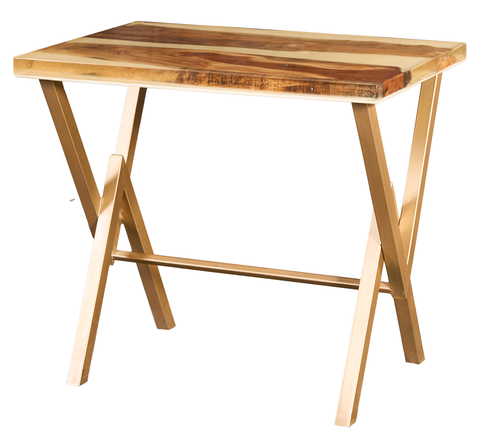 Rustic Foldable Wooden Side Table – Portable Design with Epoxy Finish
