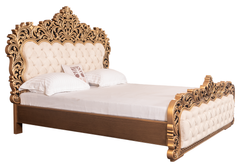 Luxury King Bedroom Set – Golden Antique Finish, Ornate Carvings, Tufted Upholstery