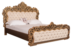 Luxury King Bedroom Set – Golden Antique Finish, Ornate Carvings, Tufted Upholstery