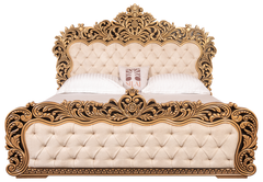 Luxury King Bedroom Set – Golden Antique Finish, Ornate Carvings, Tufted Upholstery