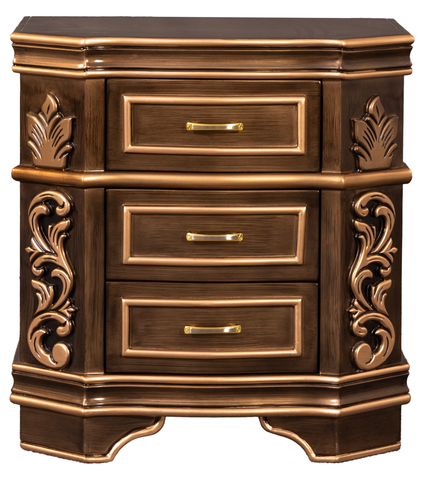 Luxury King Bedroom Set – Golden Antique Finish, Ornate Carvings, Tufted Upholstery