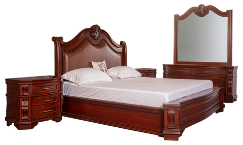 Classic King Bedroom Set – Vintage Style with Curved Headboard & Dresser