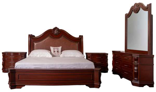 Classic King Bedroom Set – Vintage Style with Curved Headboard & Dresser