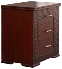 Check Wood King Bedroom Set – Grid-Pattern Headboard, Dresser & Side Tables
