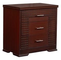 Check Wood King Bedroom Set – Grid-Pattern Headboard, Dresser & Side Tables