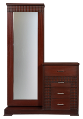 Check Wood King Bedroom Set – Grid-Pattern Headboard, Dresser & Side Tables