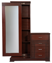 Check Wood King Bedroom Set – Grid-Pattern Headboard, Dresser & Side Tables
