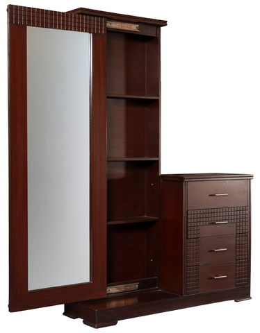 Check Wood King Bedroom Set – Grid-Pattern Headboard, Dresser & Side Tables