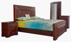 Check Wood King Bedroom Set – Grid-Pattern Headboard, Dresser & Side Tables