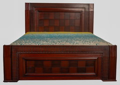 Check Wood King Bedroom Set – Grid-Pattern Headboard, Dresser & Side Tables