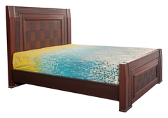 Check Wood King Bedroom Set – Grid-Pattern Headboard, Dresser & Side Tables