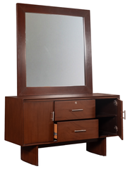 Modern Walnut Finish Bed Set with Sleek Dressing Table & Side Table — Contemporary Elegance Redefined