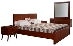 Modern Walnut Finish Bed Set with Sleek Dressing Table & Side Table — Contemporary Elegance Redefined