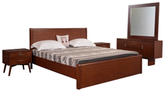 Modern Walnut Finish Bed Set with Sleek Dressing Table & Side Table — Contemporary Elegance Redefined