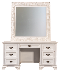 Elegant White Luxe King Bedroom Set – Tufted Headboard, Mirror Dresser & Showcase