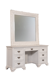 Elegant White Luxe King Bedroom Set – Tufted Headboard, Mirror Dresser & Showcase