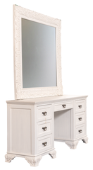 Elegant White Luxe King Bedroom Set – Tufted Headboard, Mirror Dresser & Showcase