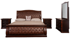 Urban Luxe Classic Tufted King Bedroom Set – Rich Walnut Finish with Carved Accents