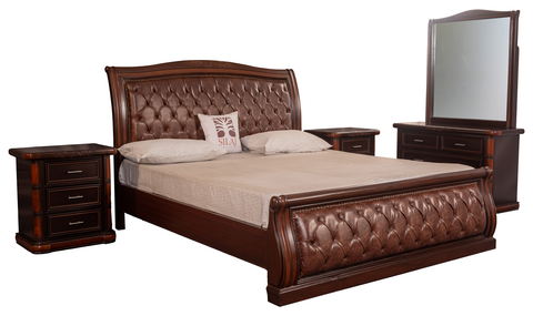 Urban Luxe Classic Tufted King Bedroom Set – Rich Walnut Finish with Carved Accents