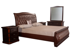 Urban Luxe Classic Tufted King Bedroom Set – Rich Walnut Finish with Carved Accents