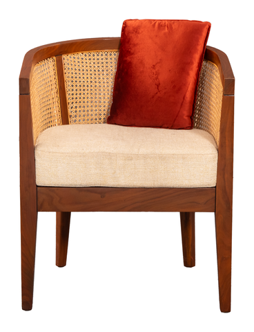Cane-Back Barrel Chair – Handwoven Design with Solid Shisham Wood Frame