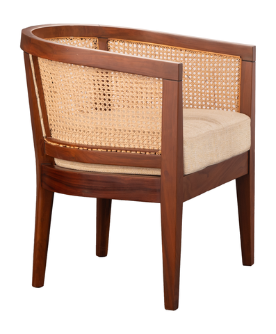 Cane-Back Barrel Chair – Handwoven Design with Solid Shisham Wood Frame