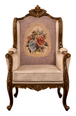 Victorian Accent Chair – Classic Floral Upholstery in Greener Shine Finish