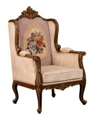 Victorian Accent Chair – Classic Floral Upholstery in Greener Shine Finish