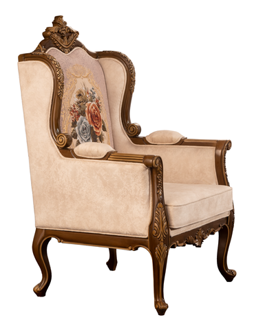 Victorian Accent Chair – Classic Floral Upholstery in Greener Shine Finish