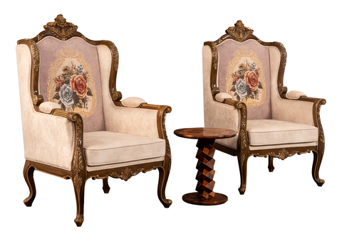 Victorian Accent Chair – Classic Floral Upholstery in Greener Shine Finish