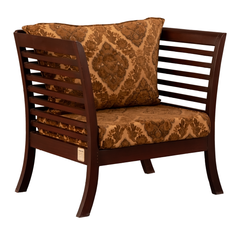 Elegant Wooden Lounge Chair – Brown Matt Finish with Striped Upholstery