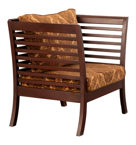 Elegant Wooden Lounge Chair – Brown Matt Finish with Striped Upholstery